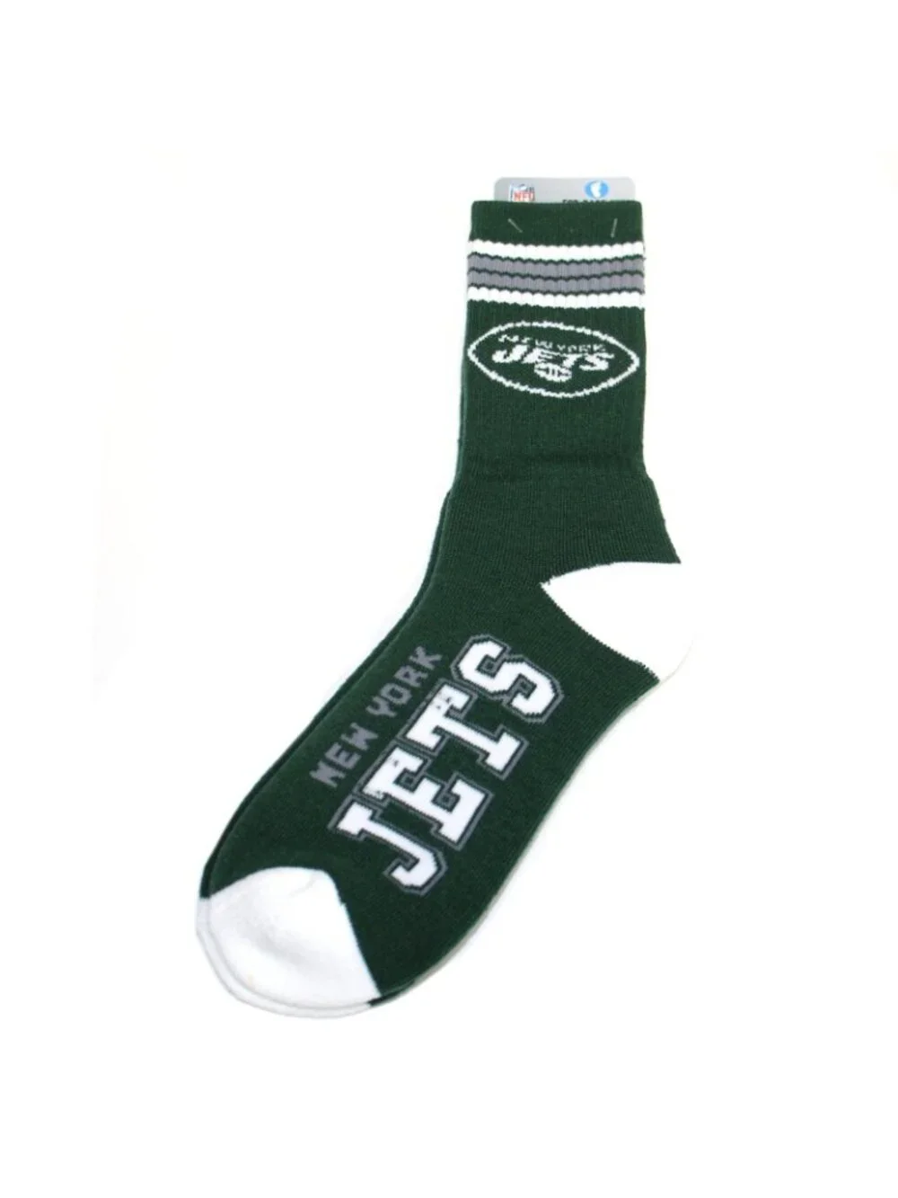 For Bare Feet Men's NFL 4-Stripe Deuce Performance Crew Socks Large NY Jets